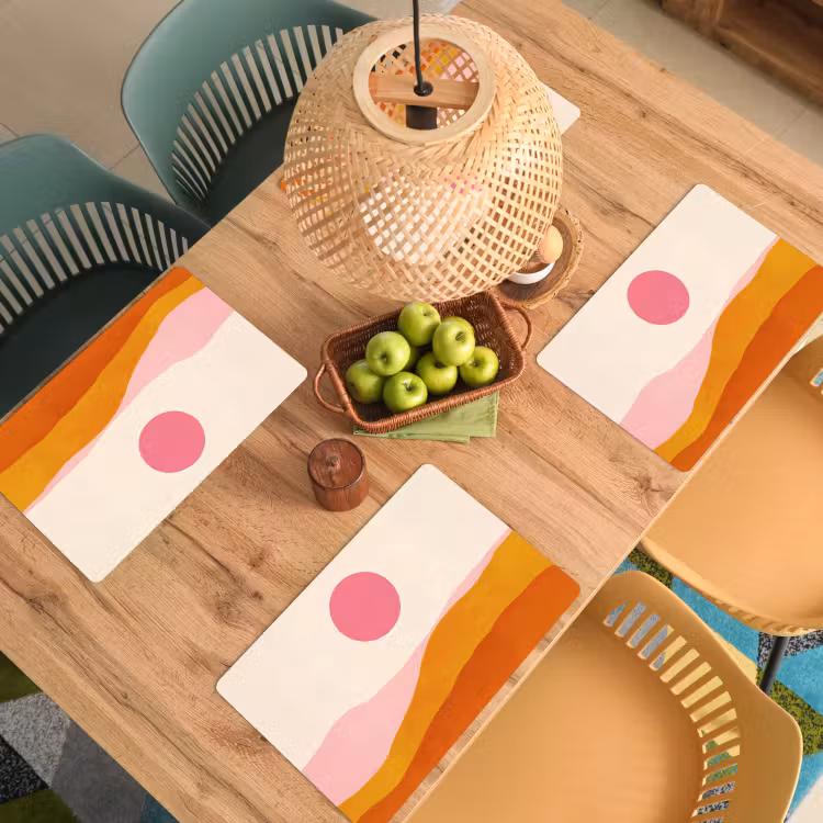 Placemat - 6 stuks - Zon - Heuvels - Abstract - Roze — 6