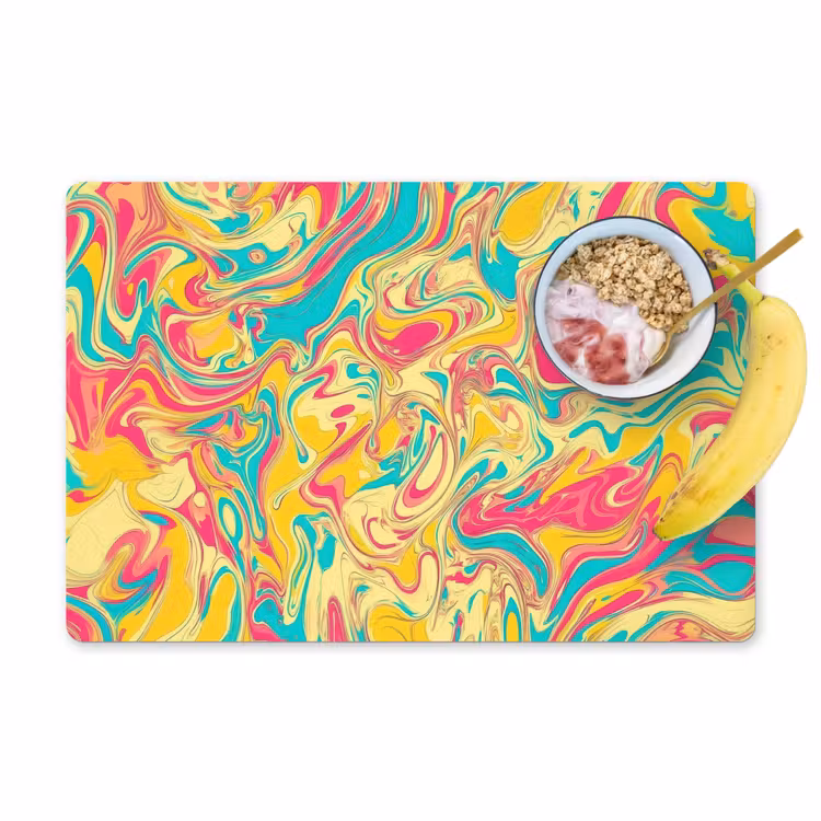 Placemat - 6 stuks - Geel - Roze - Blauw - Retro — 1