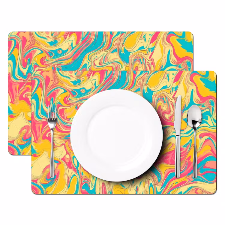 Placemat - 6 stuks - Geel - Roze - Blauw - Retro — 2