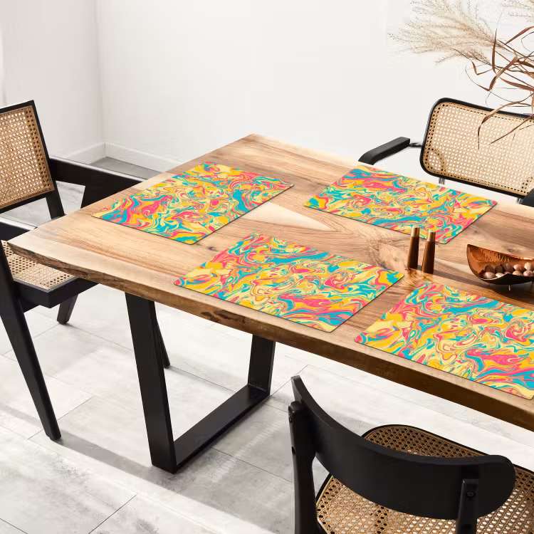 Placemat - 6 stuks - Geel - Roze - Blauw - Retro — 5