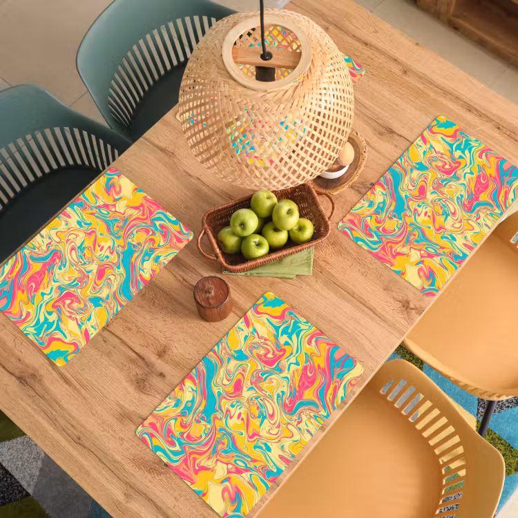 Placemat - 6 stuks - Geel - Roze - Blauw - Retro — 6