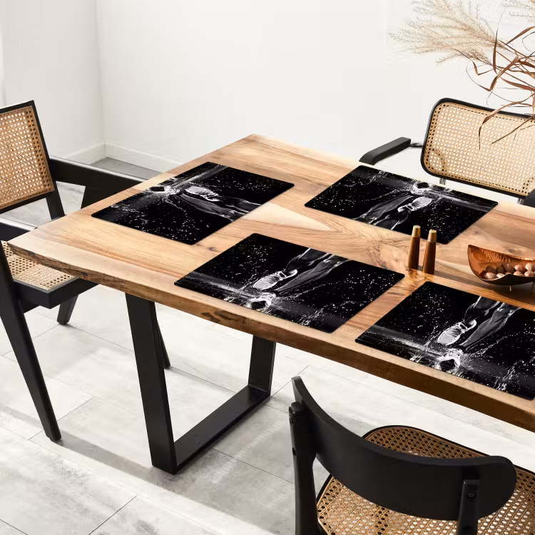 Placemat - 6 stuks - Hardloopschoenen - Rennen - Druppels - Zwart — 5