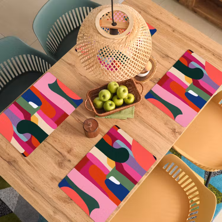 Placemat - 6 stuks - Kleurvakken - Recht - Rond - Abstract — 6