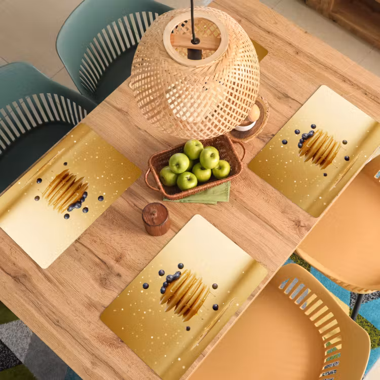Placemat - 6 stuks - Pannenkoeken - Eten - Honing - Geel — 6