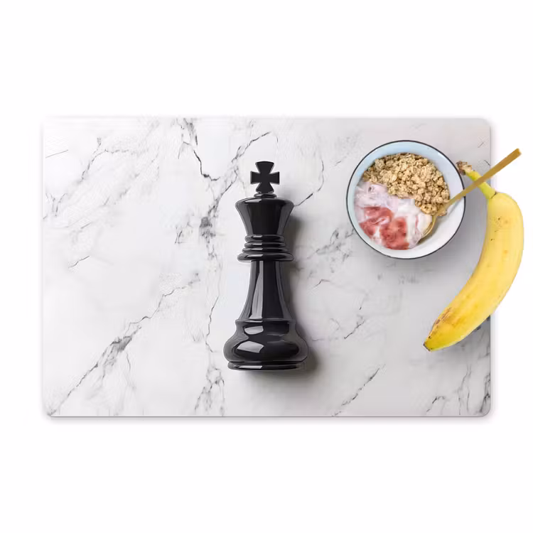 Placemat - 6 stuks - Schaakstuk - Koning - Zwart - Marmer — 1