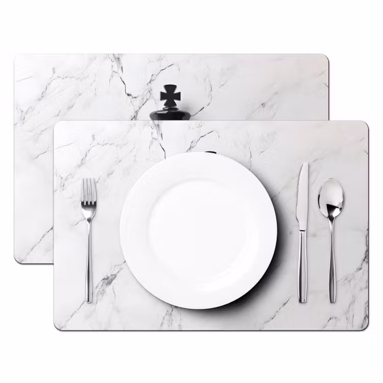 Placemat - 6 stuks - Schaakstuk - Koning - Zwart - Marmer — 2