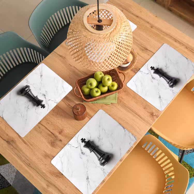 Placemat - 6 stuks - Schaakstuk - Koning - Zwart - Marmer — 6