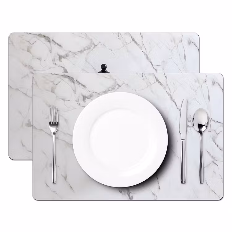 Placemat - 6 stuks - Schaakstuk - Loper - Zwart - Marmer — 2