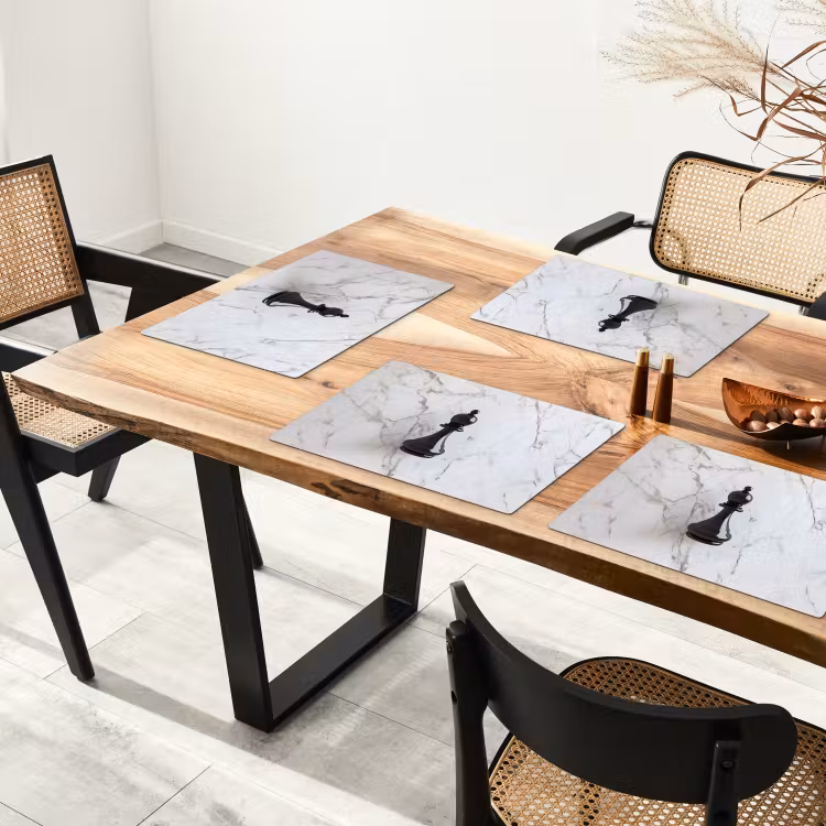 Placemat - 6 stuks - Schaakstuk - Loper - Zwart - Marmer — 5