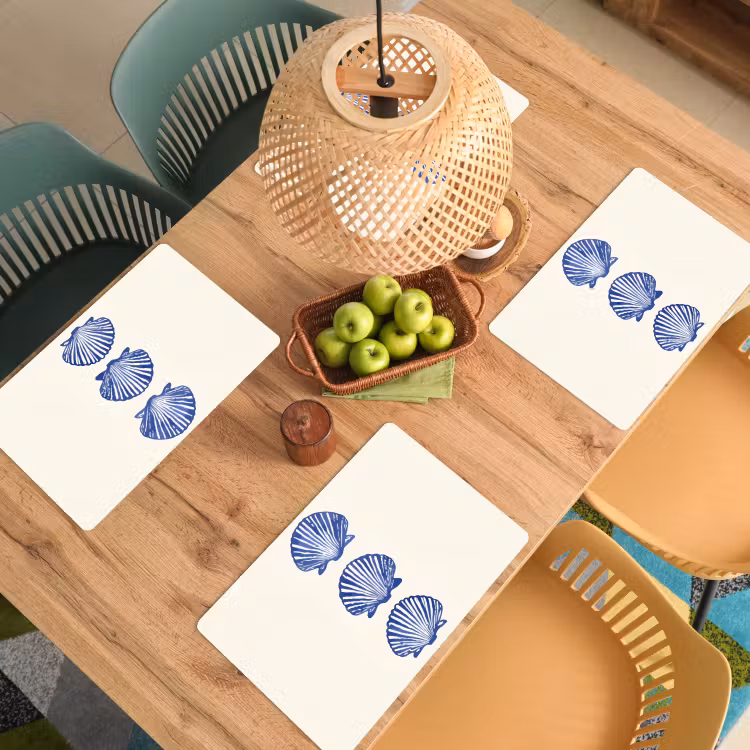 Placemat - 6 stuks - Schelpen - Blauw - Patroon — 6