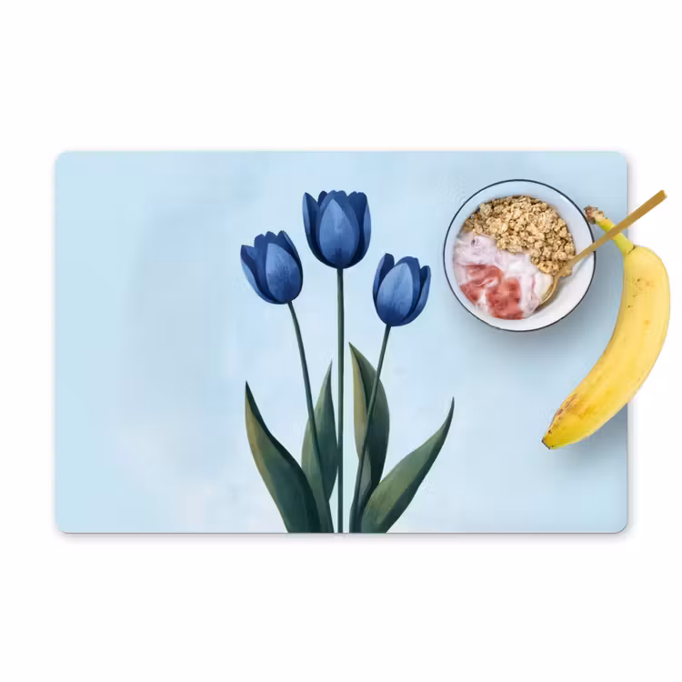 Placemat - 6 stuks - Tulpen - Blauw - Bladeren — 1