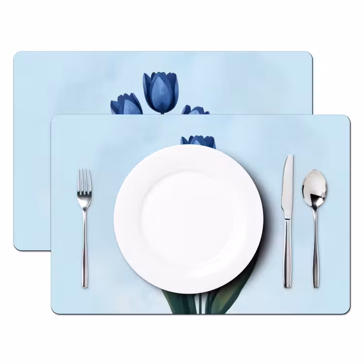 Placemat - 6 stuks - Tulpen - Blauw - Bladeren — 2