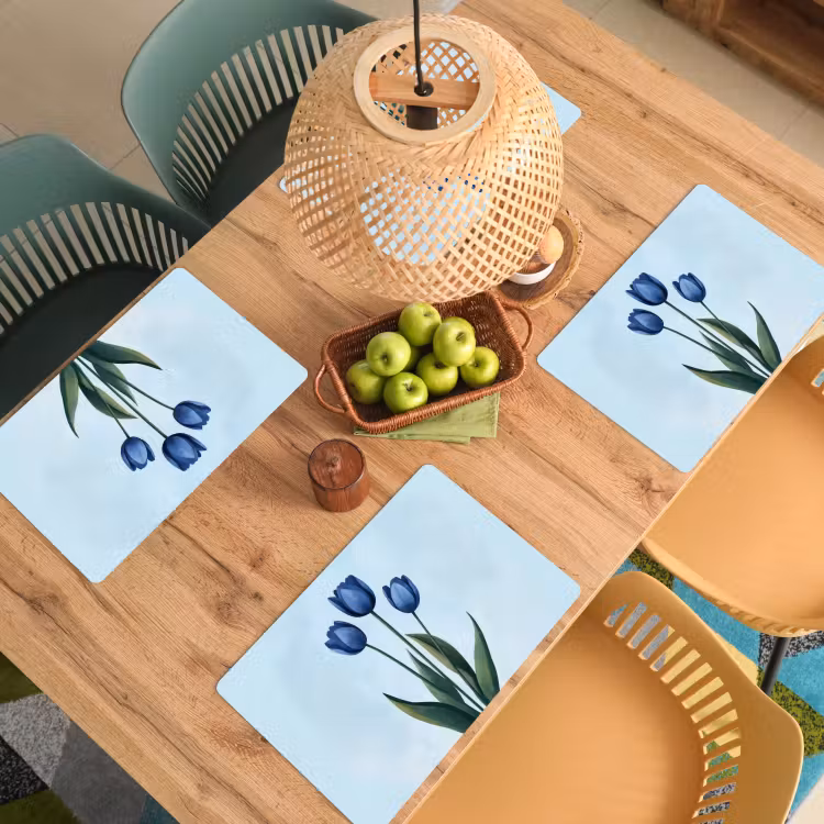 Placemat - 6 stuks - Tulpen - Blauw - Bladeren — 6