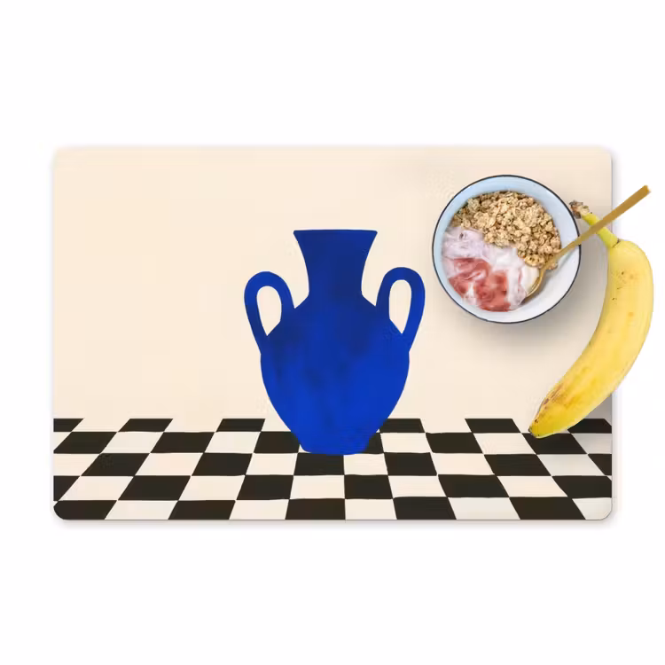 Placemat - 6 stuks - Vaas - Blauw - Geblokt - Modern — 1
