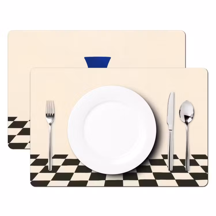 Placemat - 6 stuks - Vaas - Blauw - Geblokt - Modern — 2