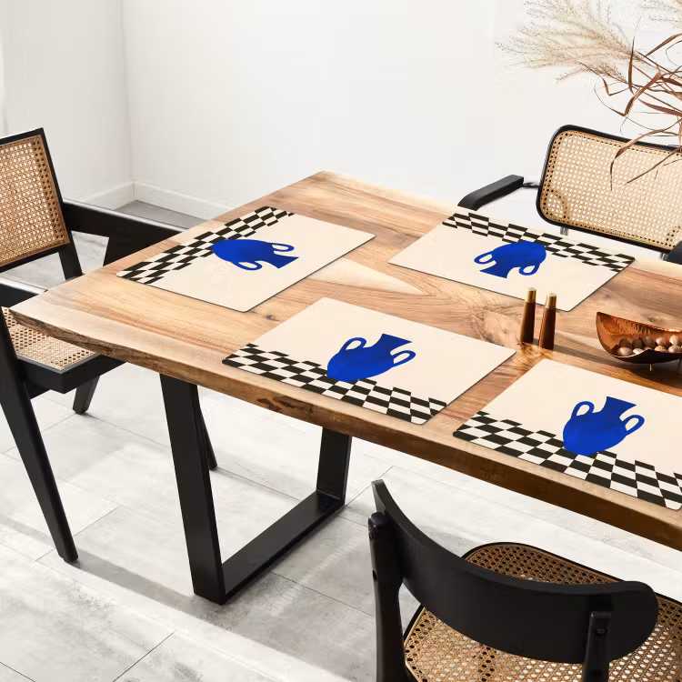 Placemat - 6 stuks - Vaas - Blauw - Geblokt - Modern — 5