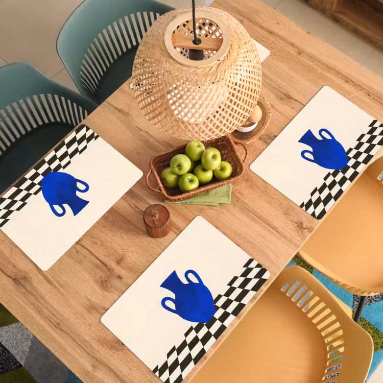 Placemat - 6 stuks - Vaas - Blauw - Geblokt - Modern — 6