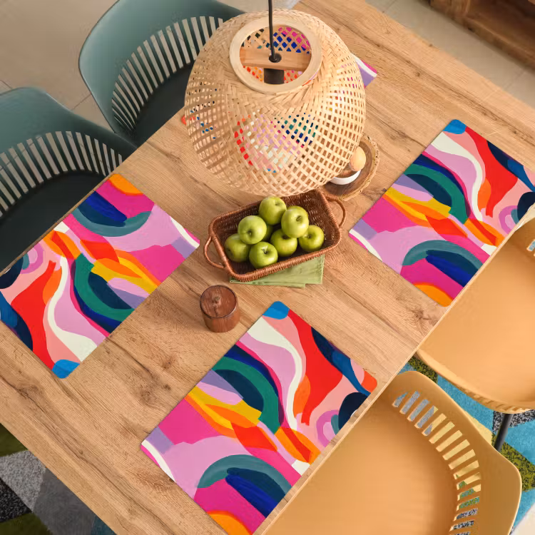 Placemat - 6 stuks - Vormen - Golvend - Abstract - Felroze — 6
