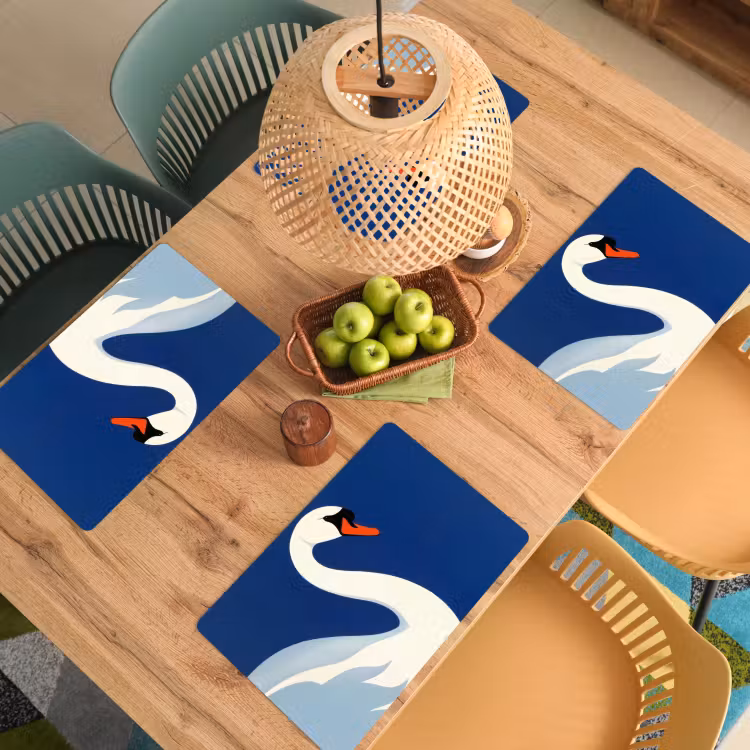 Placemat - 6 stuks - Zwaan - Wit - Snavel - Illustratie — 6