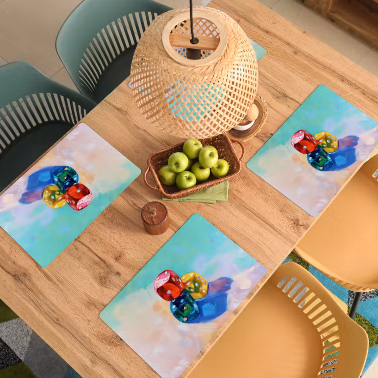 Placemat - 6 stuks - Dobbelstenen - Kleurrijk - Getallen - Stipjes — 6