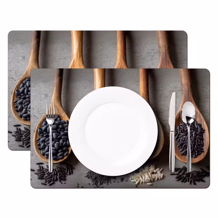 Placemat - 6 stuks - Houten - Lepels - Rijst - Zaden — 2