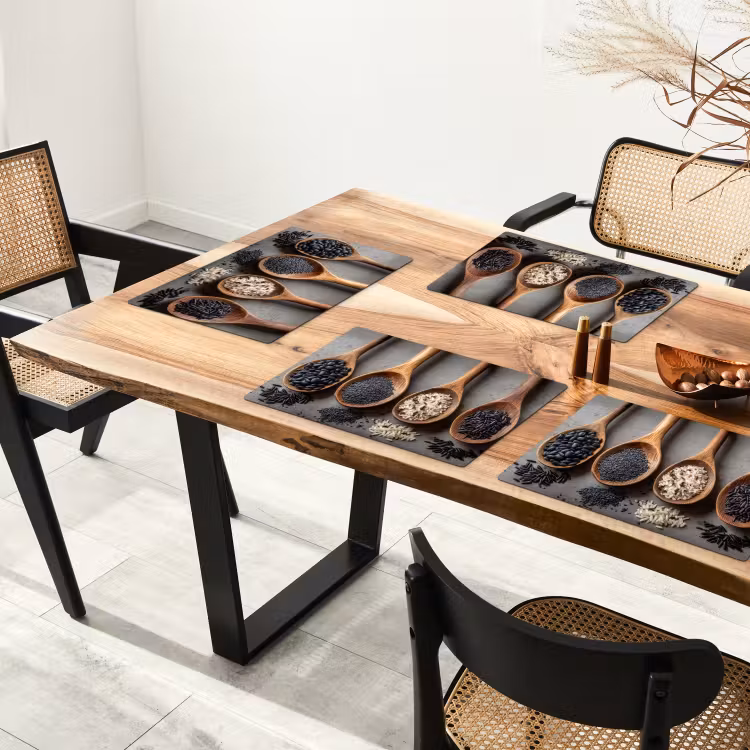 Placemat - 6 stuks - Houten - Lepels - Rijst - Zaden — 5