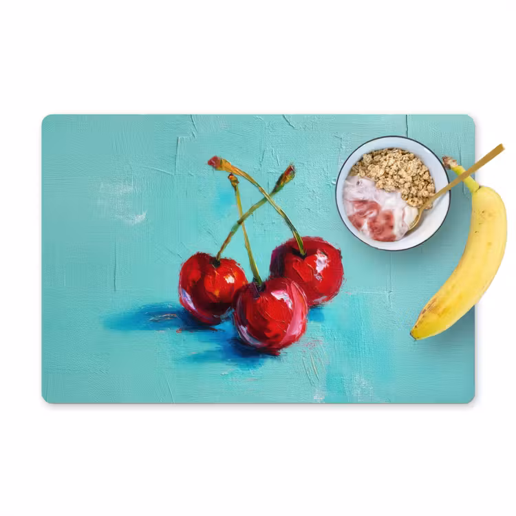 Placemat - 6 stuks - Kersen - Rood - Drie - Geverfd — 1