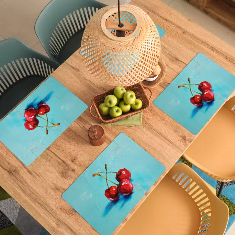 Placemat - 6 stuks - Kersen - Rood - Drie - Geverfd — 6