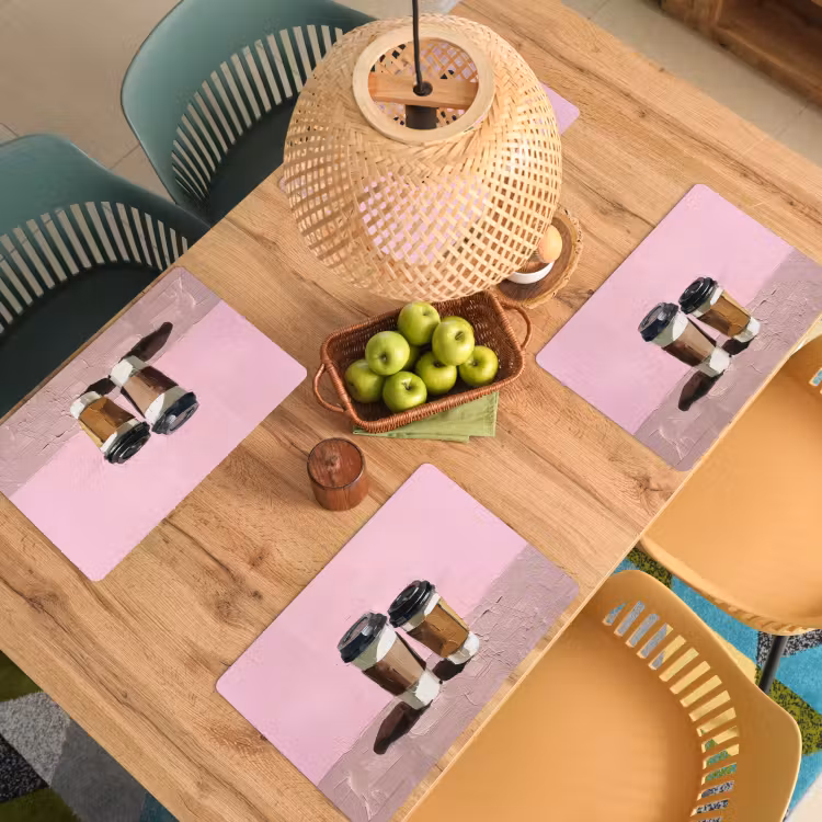 Placemat - 6 stuks - Koffiebekers - Deksel - Verf - Textuur — 6