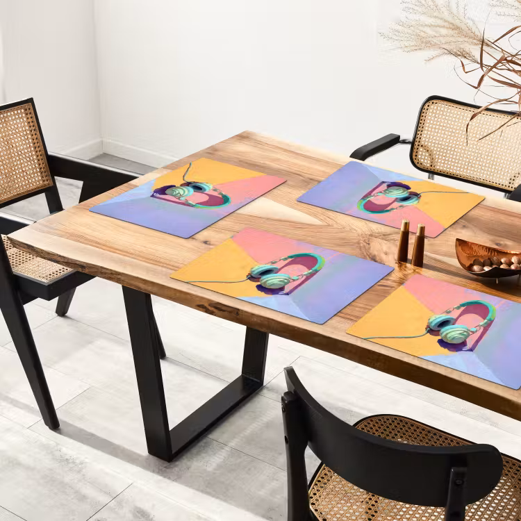 Placemat - 6 stuks - Koptelefoon - Mintgroen - Draad — 5