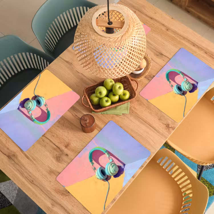 Placemat - 6 stuks - Koptelefoon - Mintgroen - Draad — 6