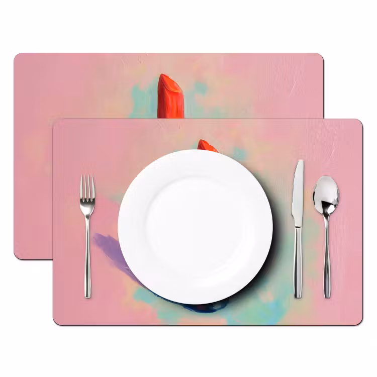 Placemat - 6 stuks - Lippenstift - Rood - Penseelstreken — 2