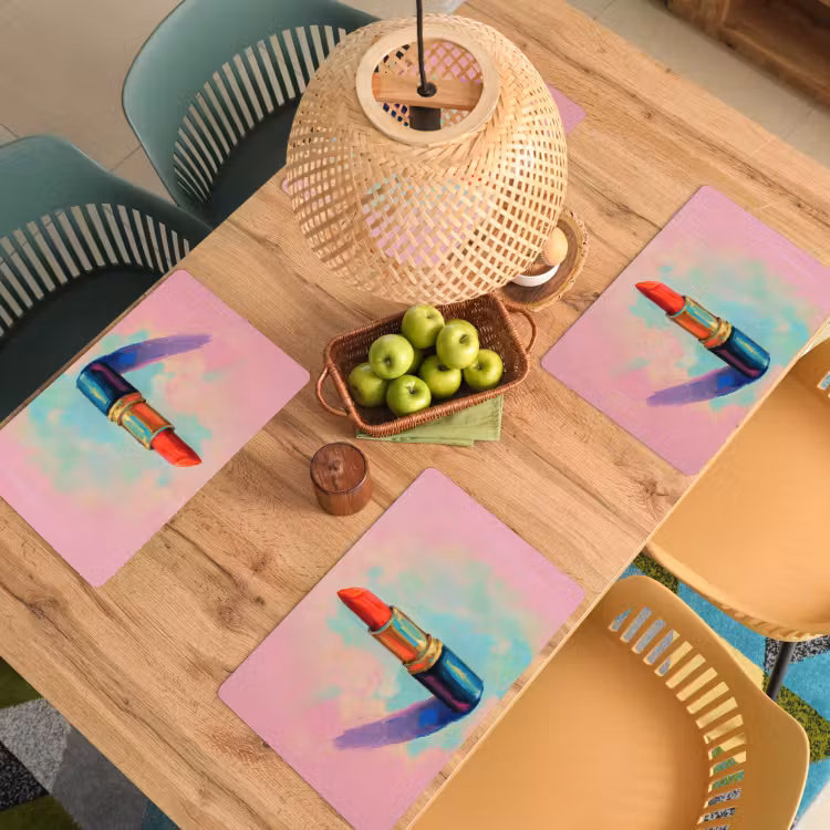 Placemat - 6 stuks - Lippenstift - Rood - Penseelstreken — 6