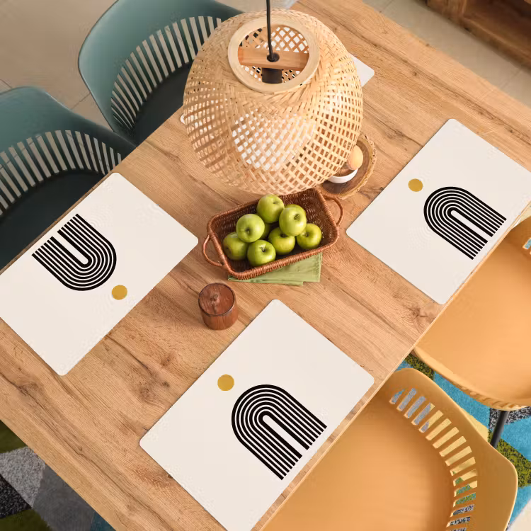 Placemat - 6 stuks - Minimalistisch - Zwarte boog - Gouden cirkel — 6