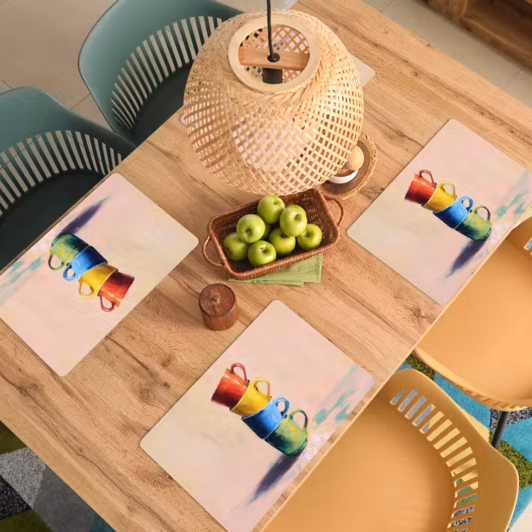Placemat - 6 stuks - Mokken - Gestapeld - Keramiek - Kleurrijk — 6