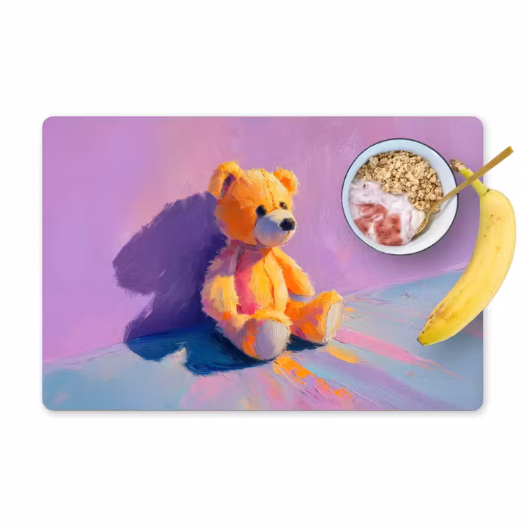 Placemat - 6 stuks - Teddybeer - Schaduw - Penseelstreken - Paars — 1