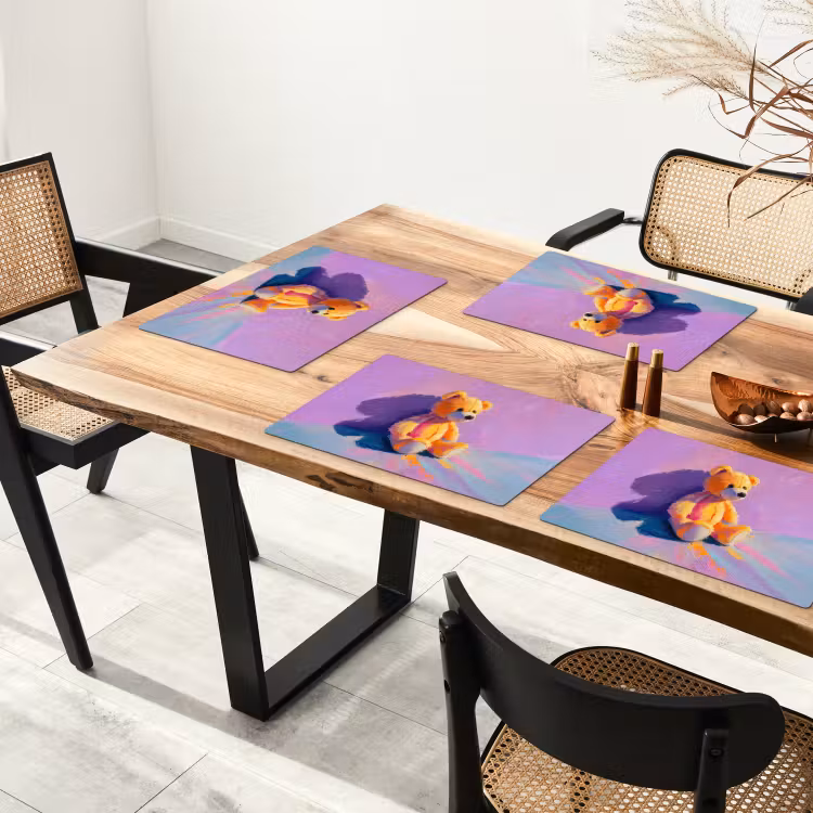 Placemat - 6 stuks - Teddybeer - Schaduw - Penseelstreken - Paars — 5