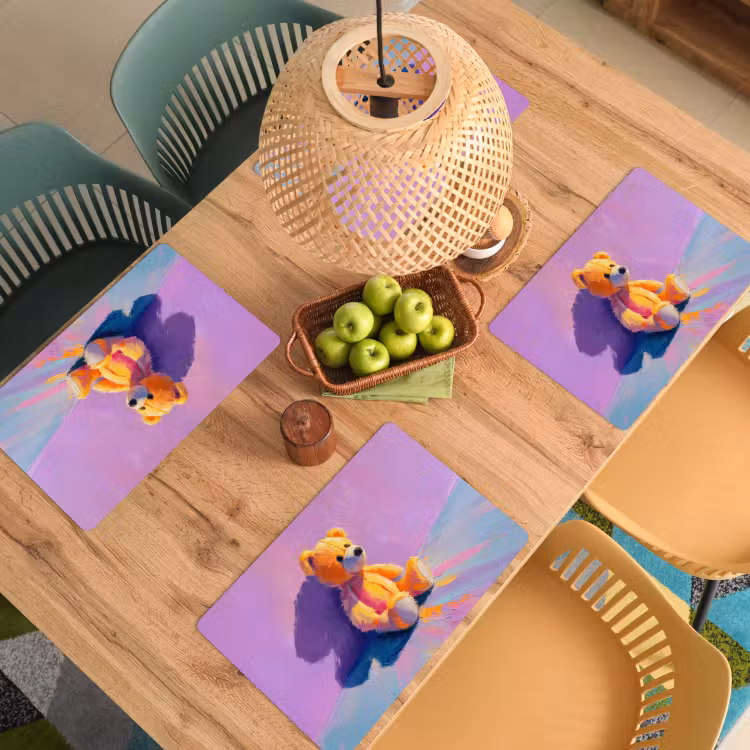 Placemat - 6 stuks - Teddybeer - Schaduw - Penseelstreken - Paars — 6