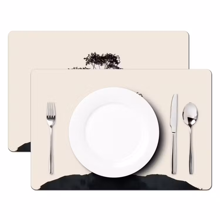 Placemat - 6 stuks - Zwarte boom - Gouden cirkel - Heuvel — 2