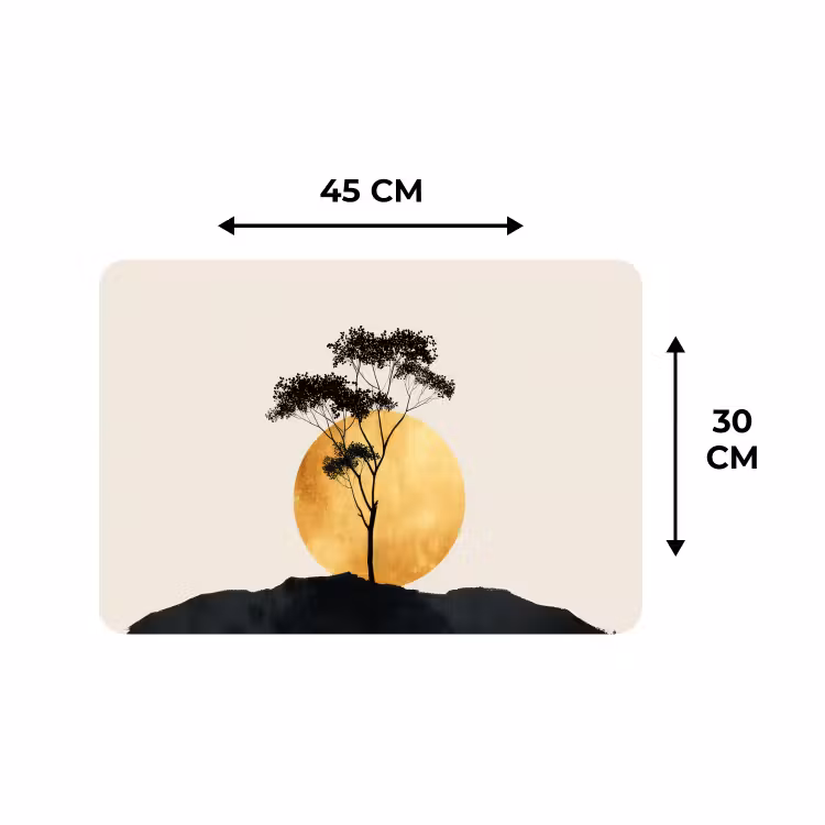 Placemat - 6 stuks - Zwarte boom - Gouden cirkel - Heuvel — 3
