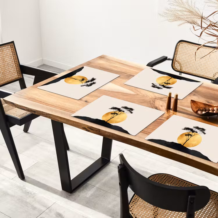 Placemat - 6 stuks - Zwarte boom - Gouden cirkel - Heuvel — 5