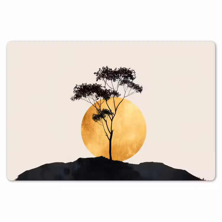 Placemat - 6 stuks - Zwarte boom - Gouden cirkel - Heuvel — 7