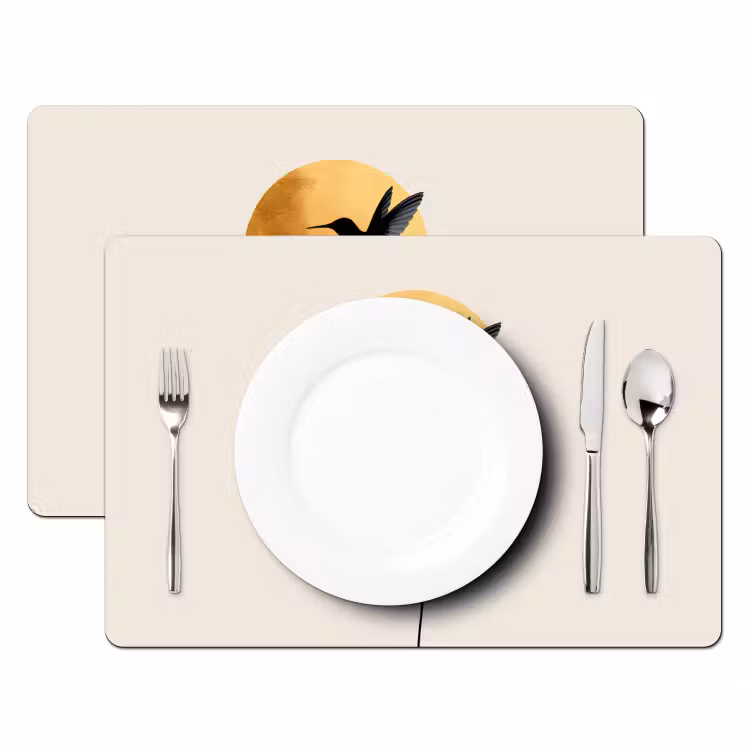 Placemat - 6 stuks - Zwarte kolibrie - Bloem - Gouden cirkel — 2