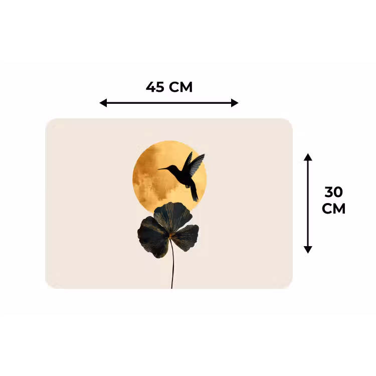 Placemat - 6 stuks - Zwarte kolibrie - Bloem - Gouden cirkel — 3
