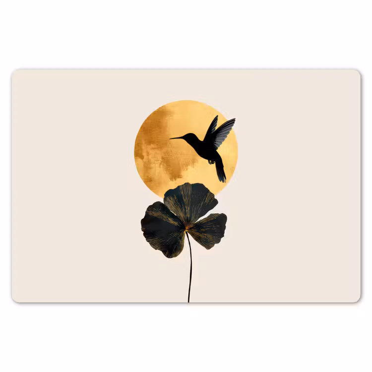 Placemat - 6 stuks - Zwarte kolibrie - Bloem - Gouden cirkel — 7