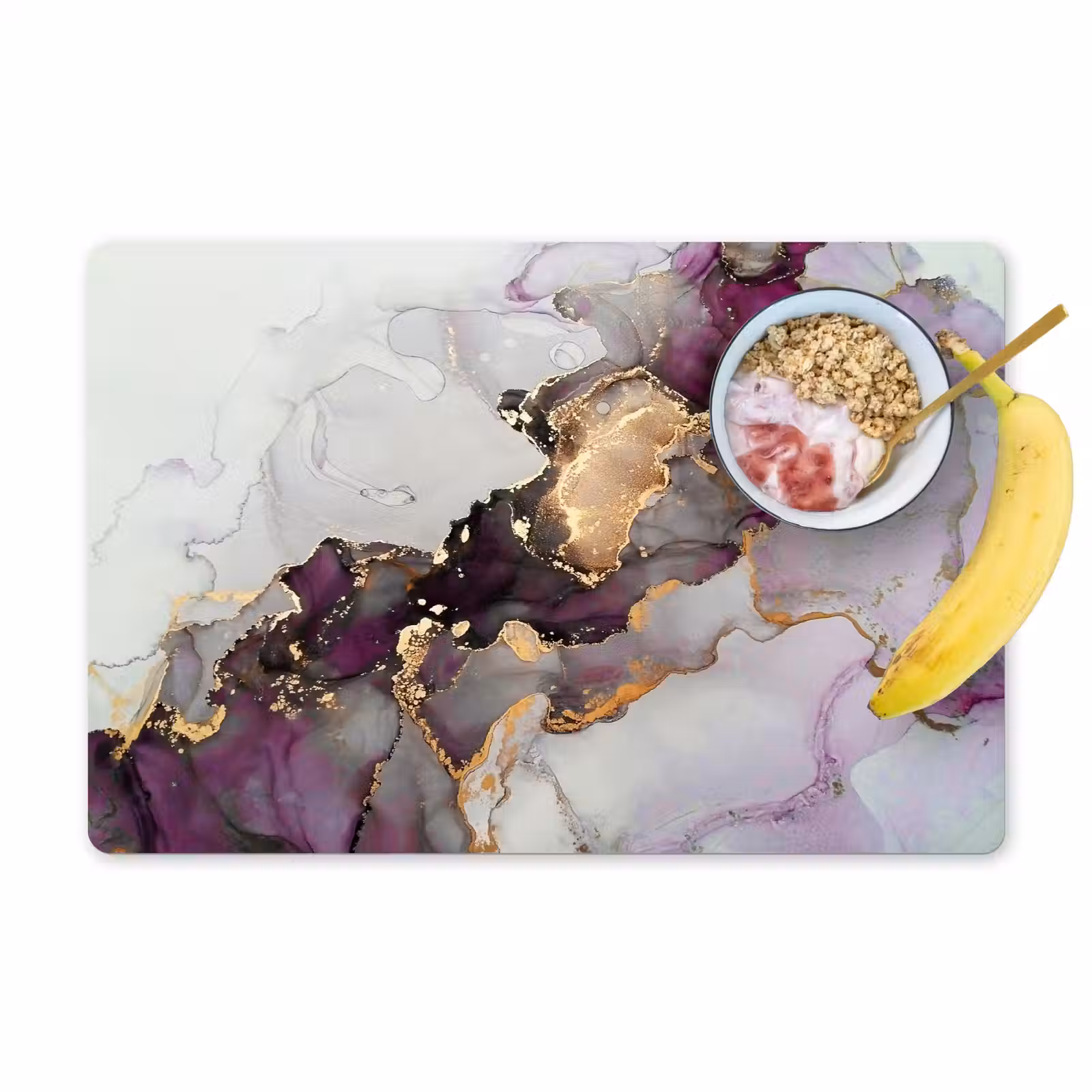 Placemat - 6 stuks - Marmer - Abstract - Goud - Paars — 1