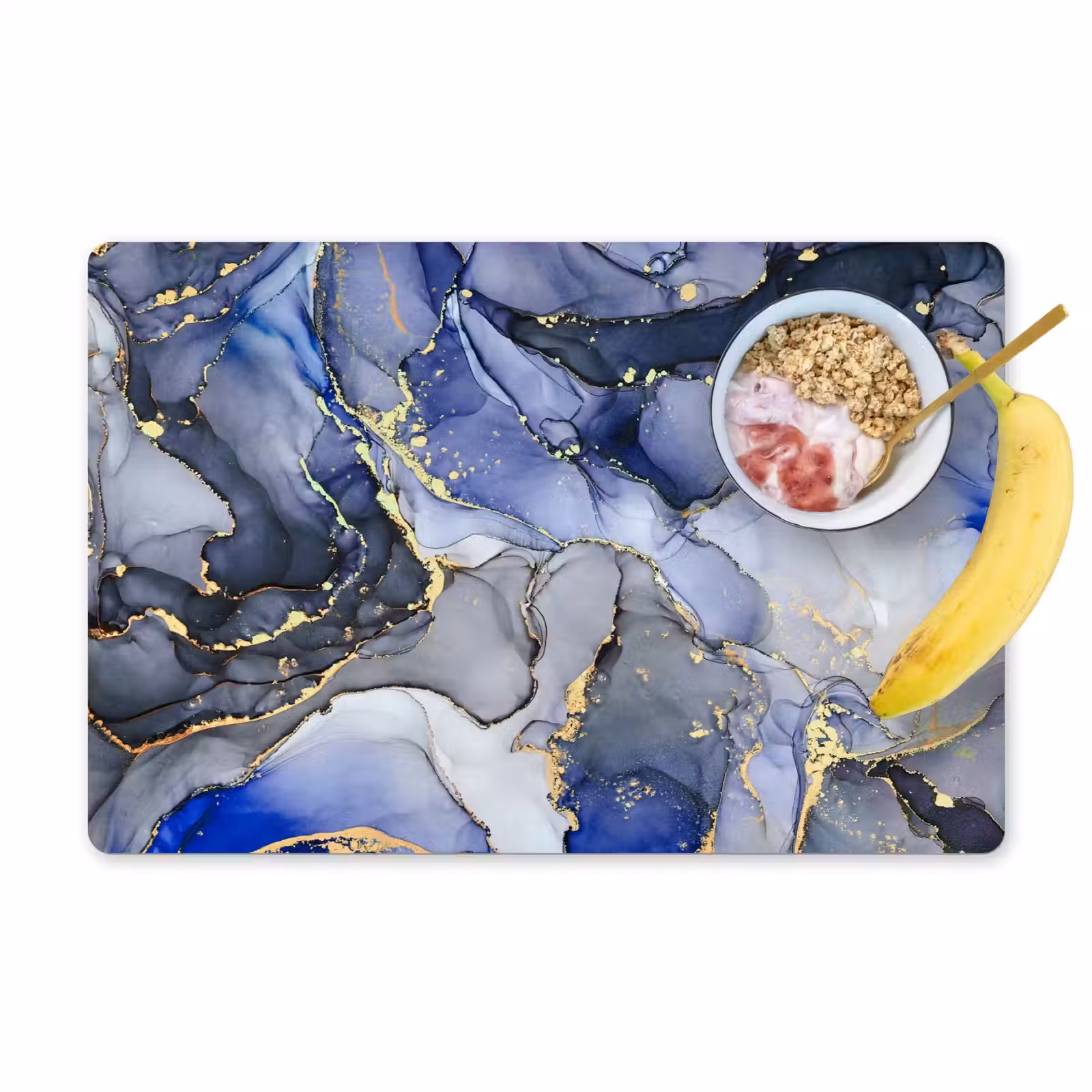 Placemat - 6 stuks - Marmer - Goud - Abstract - Blauw — 1