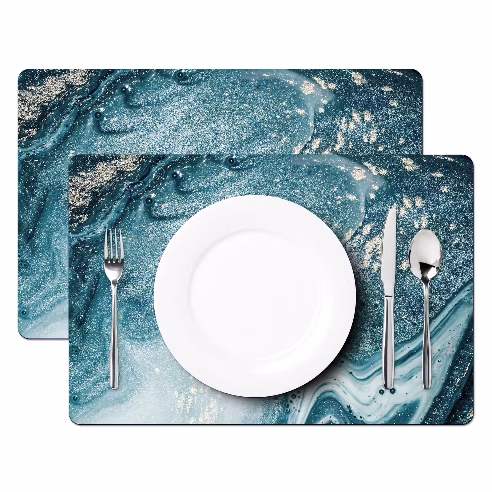 Placemat - 6 stuks - Marmer look - Blauw - Luxe — 1