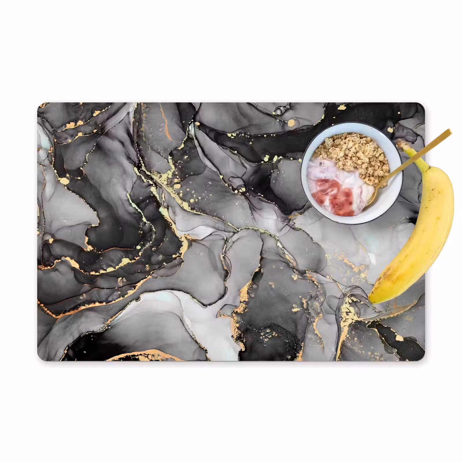 Placemat - 6 stuks - Marmer - Zwart - Goud - Grijs — 1