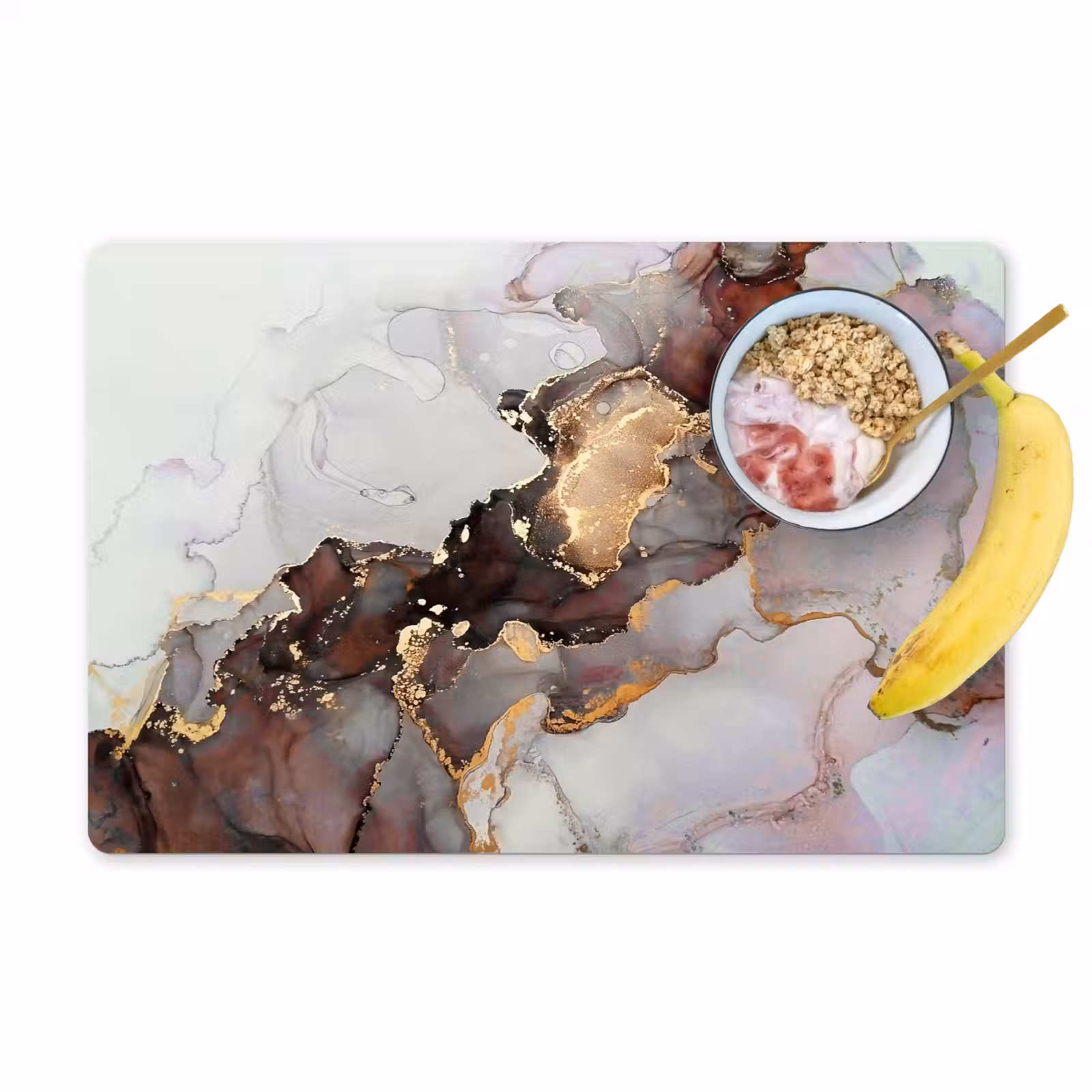 Placemat - 6 stuks - Rood - Marmer - Goud — 1